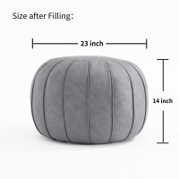 C Comfortland Round Ottoman Pouf (No Filler), Faux Leather Poofs, Ottomans Foot Rest, Floor Foot Stools, Unstuffed Bean Bag Poufs Cover With Storage For Living Room, Bedroom Beige White