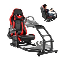 Minneer Extensible Driving Simulator Cockpit With Red Racing Seat Fits For Logitech/Thrustmaster/Fanatec G27/G29/G920/G923/T248 Gaming Steering Wheel Stand(Wheel,Pedal,Handbrake Not Included)