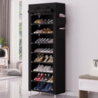 Calmootey 9 Tier Shoe Rack Organizer Portable Shoe Shelf With Nonwoven Fabric Cover For Closet Hallway Bedroom Entryway Black