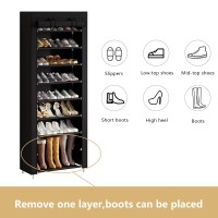 Calmootey 9 Tier Shoe Rack Organizer Portable Shoe Shelf With Nonwoven Fabric Cover For Closet Hallway Bedroom Entryway Black