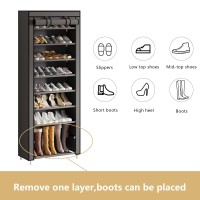 Calmootey 9 Tier Shoe Rack Organizer Portable Shoe Shelf With Nonwoven Fabric Cover For Closet Hallway Bedroom Entryway Grey