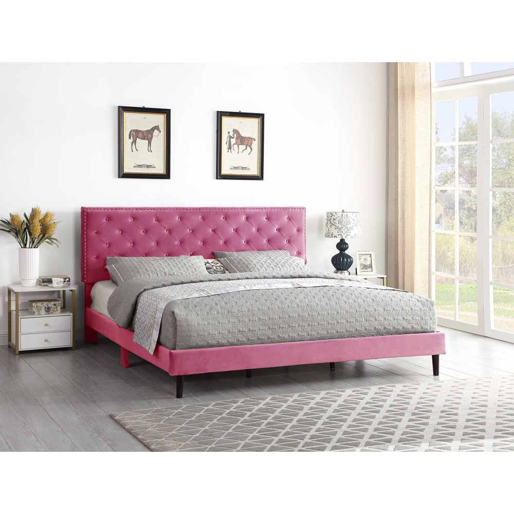 King Upholstered Platform Bed Frame With 48