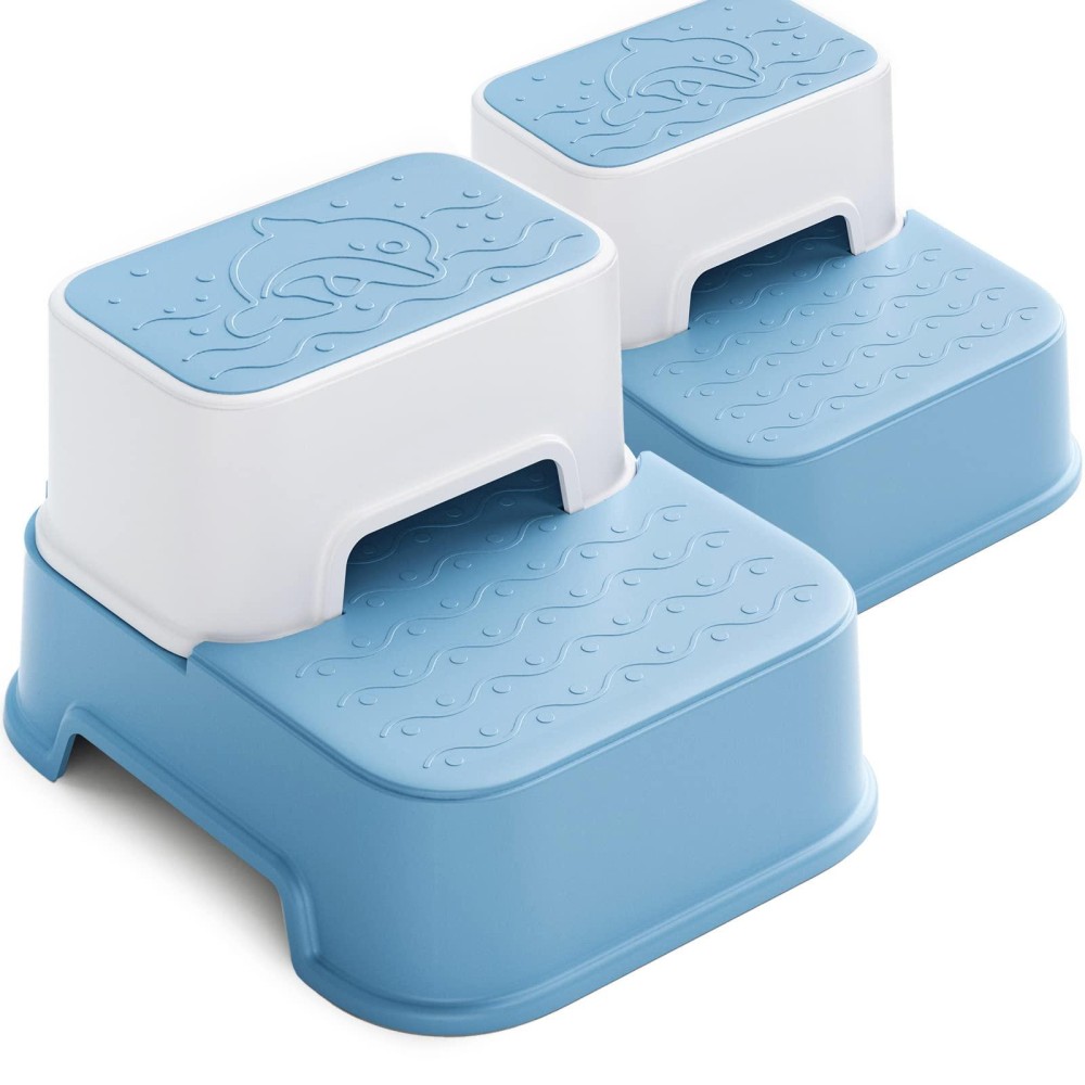 Toddler Step Stool For Bathroom,Kids Step Stool For Potty Training,Toilet Stool, Slip Resistant (Blue, 2)