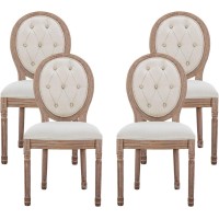 Nrizc French Country Set Of 4 Farmhouse Dining Chairs With Round Button Back Solid Wood Legs French Dining Chairs For Kitchen