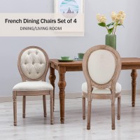 Nrizc French Country Set Of 4 Farmhouse Dining Chairs With Round Button Back Solid Wood Legs French Dining Chairs For Kitchen