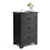 Giantex Nightstand With 3 Drawers, Bedside Table With Exquisite Metal Handles, Accent Table Sofa Side Table With Anti-Toppling Device For Bedroom, Study, Black