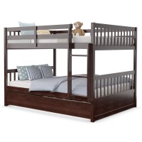Komfott Wood Full Over Full Bunk Bed With Trundle, Bunk Bed Frame With Ladder, Solid Wood Frame & Safety Guardrails, Space-Saving Bunk Bed For Teens & Adults, No Box Spring Needed
