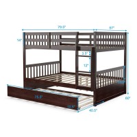 Komfott Wood Full Over Full Bunk Bed With Trundle, Bunk Bed Frame With Ladder, Solid Wood Frame & Safety Guardrails, Space-Saving Bunk Bed For Teens & Adults, No Box Spring Needed