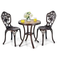 Tangkula 3 Pieces Patio Bistro Set, Cast Aluminum Outdoor Table And Chairs Set, Outdoor Round Bistro Table And Chairs Furniture For Porch, Balcony, Yard, Lawn, Poolside