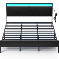 Rolanstar Bed Frame With Charging Station, King Bed With Led Lights Headboard, Metal Platform Bed Frame, Strong Metal Slats, 10.2??Under Bed Storage Clearance, No Box Spring Needed, Noise Free