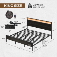 Rolanstar Bed Frame With Charging Station, King Bed With Led Lights Headboard, Metal Platform Bed Frame, Strong Metal Slats, 10.2??Under Bed Storage Clearance, No Box Spring Needed, Noise Free