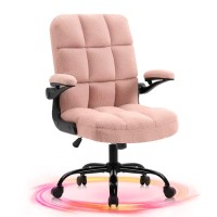 Seatzone Home Office Chair Ergonomic Executive Desk Chair Comfortable Computer Chair With Flip-Up Arms,Faux Fur Chair With Lumbar Support,Pink