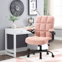 Seatzone Home Office Chair Ergonomic Executive Desk Chair Comfortable Computer Chair With Flip-Up Arms,Faux Fur Chair With Lumbar Support,Pink