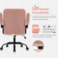 Seatzone Home Office Chair Ergonomic Executive Desk Chair Comfortable Computer Chair With Flip-Up Arms,Faux Fur Chair With Lumbar Support,Pink