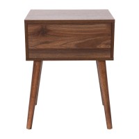 Hatfield MidCentury Modern One Drawer Wood Nightstand Side Accent or End Table with Soft Close Storage Drawer Dark Walnut