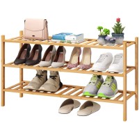 Viewcare 3Tier Long Black Shoe Rack Bamboo Wood Shoe Rack For Closet Entryway Hallway Stackable Functional Sturdy