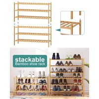 Viewcare 3Tier Long Black Shoe Rack Bamboo Wood Shoe Rack For Closet Entryway Hallway Stackable Functional Sturdy