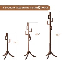 Filwh Coat Rack Freestanding Bamboo Coat Tree With 6 Hooks Adjustable Sizes Free Standing Coat Rack Super Easy Assembly Hallway Entryway Coat Hanger Stand For Clothes Suits(Brown)