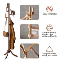 Filwh Coat Rack Freestanding Bamboo Coat Tree With 6 Hooks Adjustable Sizes Free Standing Coat Rack Super Easy Assembly Hallway Entryway Coat Hanger Stand For Clothes Suits(Brown)