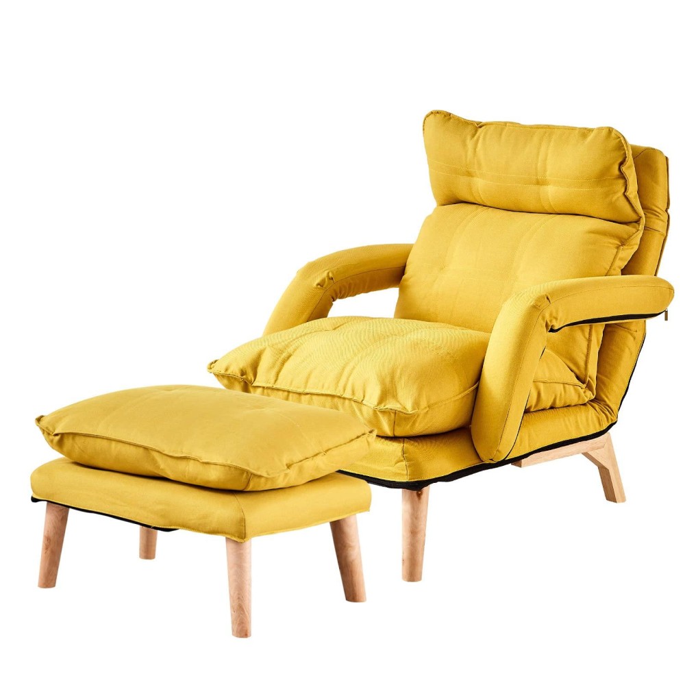 Tukailai Lazy Chair With Ottoman, Modern Accent Lounge Chair With Footstool, Leisure Sofa Armchair With Footrest And 5 Angles Reclining Function, Comfy Relaxing Chair For Bedroom Living Room (Yellow)