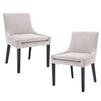 Colamy Modern Dining Chairs Set Of 2 Upholstered Corduroy Accent Side Leisure Chairs With Mid Back And Wood Legs For Living Roo