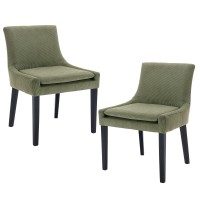 Colamy Modern Dining Chairs Set Of 2, Upholstered Corduroy Accent Side Leisure Chairs With Mid Back And Wood Legs For Living Room/Dining Room/Bedroom/Guest Room-Light Green