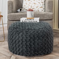 Asuprui Pouf Ottoman Covers, Round Bean Bag Poof Ottoman Seat,Soft Faux Fur Foot Stool, 20x20x12 Inches Fuzzy Chair, Floor Chair,Foot Rest with Storage for Living Room, Bedroom (Gray Pouf Cover)