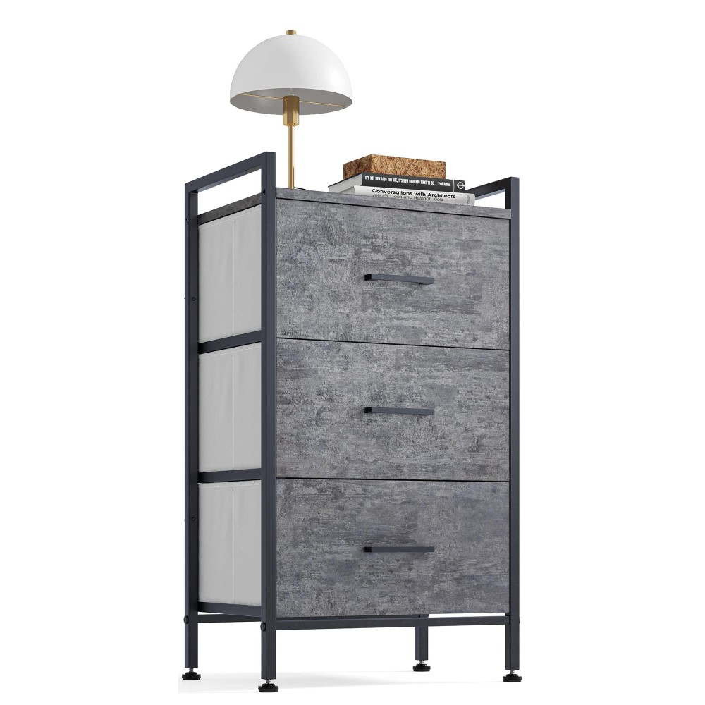 Linsy Home 3 Drawer Dresser, Dresser For Bedroom With Fabric Drawers, Chest Of Drawers With Steel Frame & Wooden Top, Storage Tower For Kids Bedroom, Closet, Living Room, Hallway, Grey