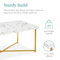 Best Choice Products 44In Rectangular Marble Coffee Table, X-Base Accent Table For Living Room, Dining Room, Home D?Cor W/Faux Marble Top - White/Bronze Gold