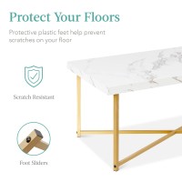 Best Choice Products 44In Rectangular Marble Coffee Table, X-Base Accent Table For Living Room, Dining Room, Home D?Cor W/Faux Marble Top - White/Bronze Gold