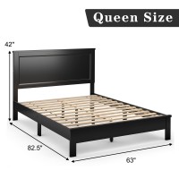 Komfott Wood Queen Bed Frame With Headboard, Mid Century Platform Bed With Solid Wood Slats Support & Rubber Wood Legs, Slatted Bed Mattress Foundation, No Box Spring Needed, Easy Assembly