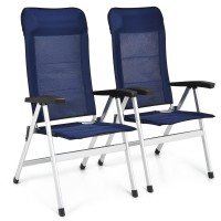 Tangkula Set Of 2 Patio Folding Chairs, Portable Reclining Chairs With 7-Position Adjustable Back & Padded Headrest, Outdoor Indoor High Back Chaise Lounge Armchair For Poolside, Yard, Lawn, Navy