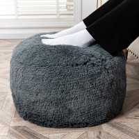 Fur Ottoman Stool Unstuffed ,Footstool Cover, Floor Pouf(No Filler), Foot Rest,20X12 In Round Poof Seat, Floor Bean Bag Chair,Foldable Floor Chair Storage For Living Room, Bedroom Cover Only Dark Gray