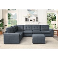 Isla Gray Woven Fabric 7Seater Sectional Sofa with Ottoman