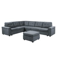 Isla Gray Woven Fabric 7Seater Sectional Sofa with Ottoman