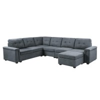 Isla Gray Woven Fabric 7Seater Sectional Sofa with Ottoman