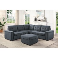 Isla Gray Woven Fabric 6Seater Sectional Sofa with Ottoman