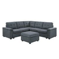 Isla Gray Woven Fabric 6Seater Sectional Sofa with Ottoman