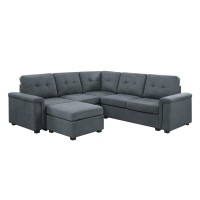 Isla Gray Woven Fabric 6Seater Sectional Sofa with Ottoman