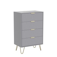 Anbuy 4 Drawer Dresser, Drawer Chest, Tall Storage Dresser Cabinet Organizer Unit With Metal Legs For Bedroom, Living Room, Closet Grey