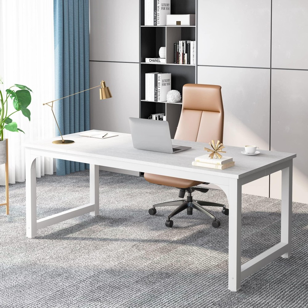 Tribesigns 70.8??Xecutive Desk, Large Office Computer Desk With Thicken Frame, Modern Simple Workstation Business Furniture For Home Office, White