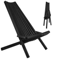 Clevermade Tamarack Folding Wooden Outdoor Chair -Stylish Low Profile Acacia Wood Lounge Chair For The Patio, Porch, Lawn, Garden, Assembly Required, Black