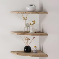 Joiishom Corner Wall Shelf Set Of 3 Floating Corner Shelves For Wall Rustic Wood Wall Storage Display Shelves For Living Room