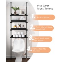 Allzone 4 Tier Over The Toilet Storage, Adjustable Wood Over Toilet Bathroom Organizer, Freestanding Shelves, Fit Most Showers Over The Toilet Shelf, 92 To 116 Inch Tall, Black