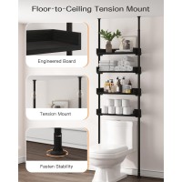 Allzone 4 Tier Over The Toilet Storage, Adjustable Wood Over Toilet Bathroom Organizer, Freestanding Shelves, Fit Most Showers Over The Toilet Shelf, 92 To 116 Inch Tall, Black