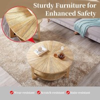 Ds-Homeport Wood Round Coffee Table For Living Room, 2 Tier Circle Rustic Coffee Table With Storage, Coffee Table For Apartment, Easy Assembly (Light Brown,35