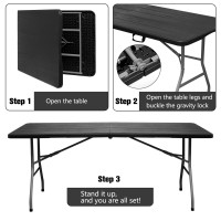 Byliable Folding Table 6Ft Portable Heavy Duty Plastic Foldinhalf 6 Foot Foldable Table Utility Dining Table Indoor Outdoor Fo