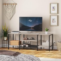 Hoobro Tv Stand With Power Outlets To 65 Inches Tv Console Table With Open Storage Shelves Cabinet Industrial Media Entertainm