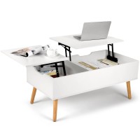 Vowner Coffee Table, Lift Top Coffee Table With Separate And Hidden Storage Compartment, Double Lift Tabletop, Sofa Table For Home Living Room, White