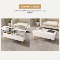 Vowner Coffee Table, Lift Top Coffee Table With Separate And Hidden Storage Compartment, Double Lift Tabletop, Sofa Table For Home Living Room, White